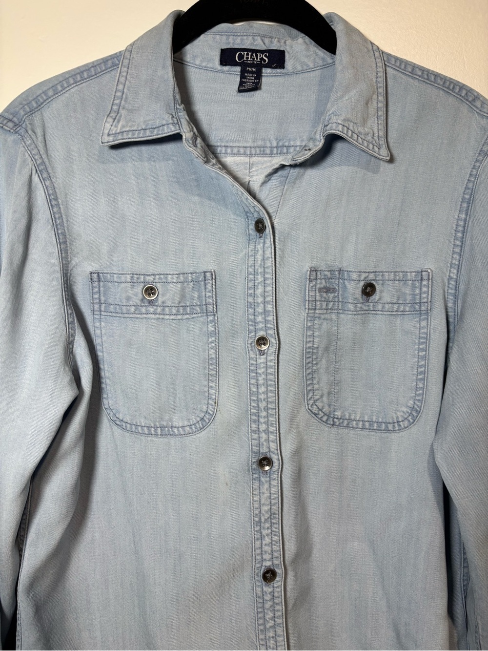 Chaps Light Blue Denim Button-Front Shirt - Picture 3 of 8